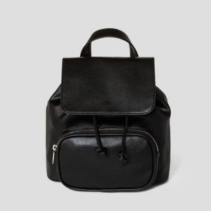 Black Faux Leather Mini Backpack